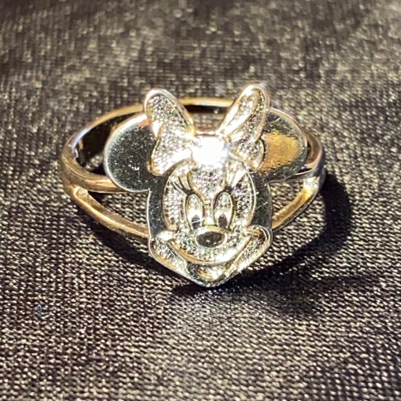 Vintage Y2K 2000 90s 22K Gold Plate Disney Minnie Mouse Gold Crystal Ring Size 6 - Picture 2 of 14
